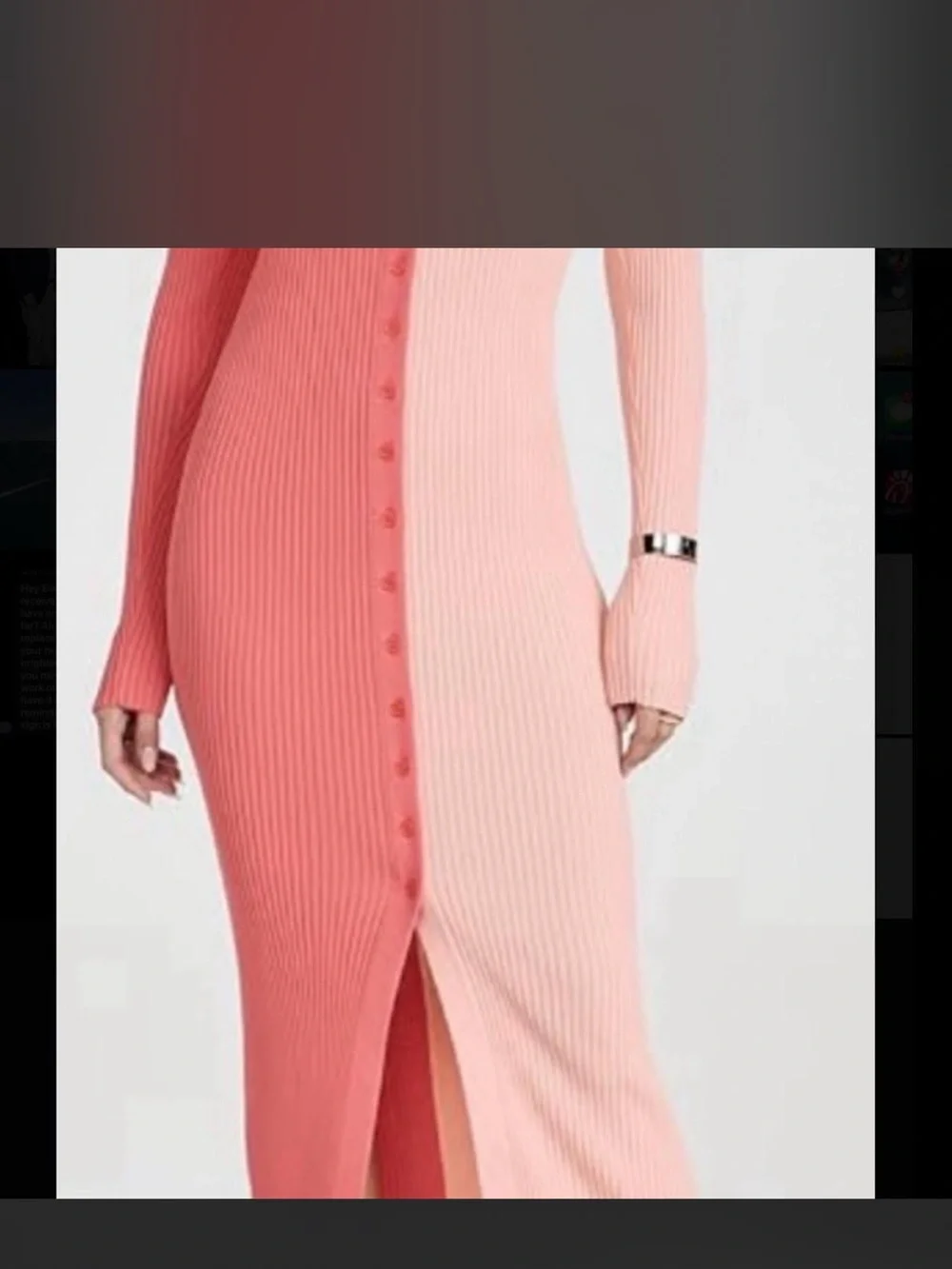 STAUD Two-Tone Pink Ribbed Button-Front Long Sleeve Dress - Picture 2 of 2